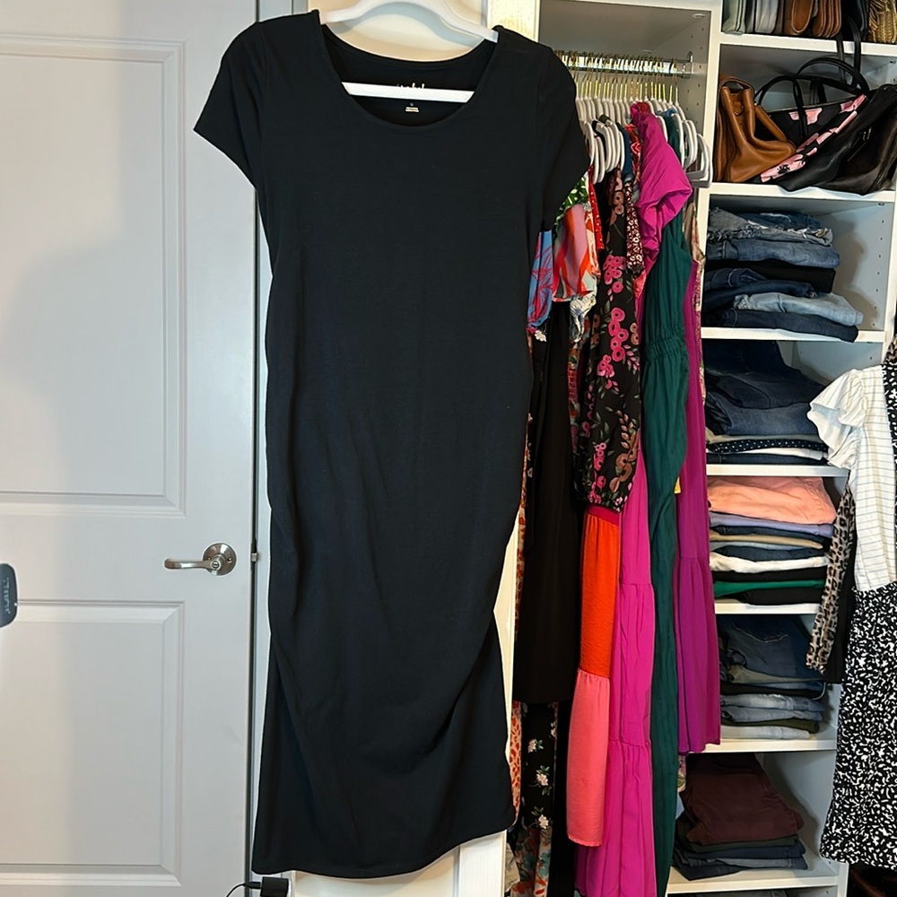 Thick winter material black maternity dress
